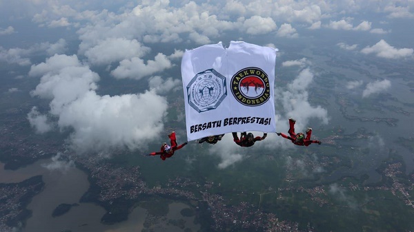 인도네시아 국군 특전사의 국기원 환영 스카이다이빙 모습